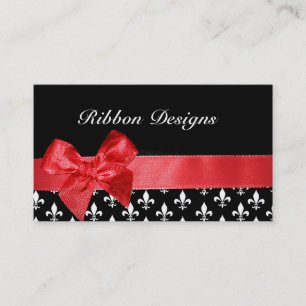 Black and white fleur de lis & red ribbon graphic business card