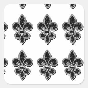Black and White Fleur De Lis Square Sticker