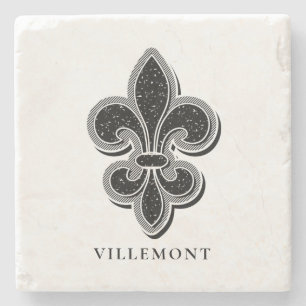 Black and White Fleur De Lis Stone Coaster
