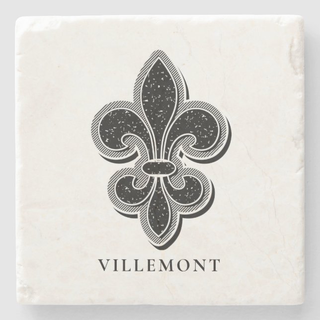 Black and White Fleur De Lis  Stone Coaster (Front)