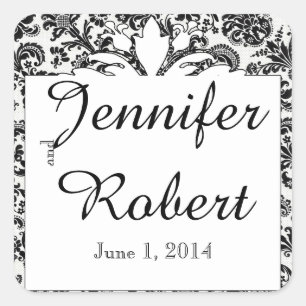 Black and White Flora Damask Wedding Envelope Seal