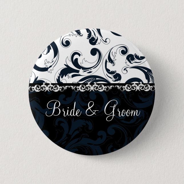 Black and White Floral 2 Inch Round Button (Front)