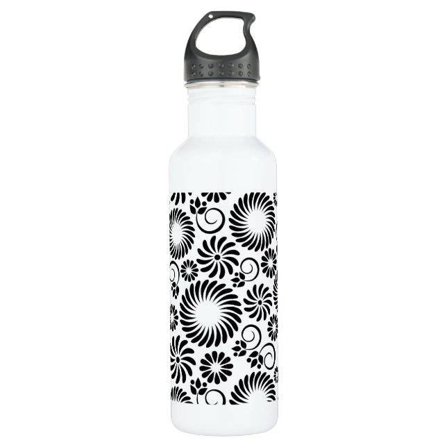 Black and white floral 710 ml water bottle (Front)
