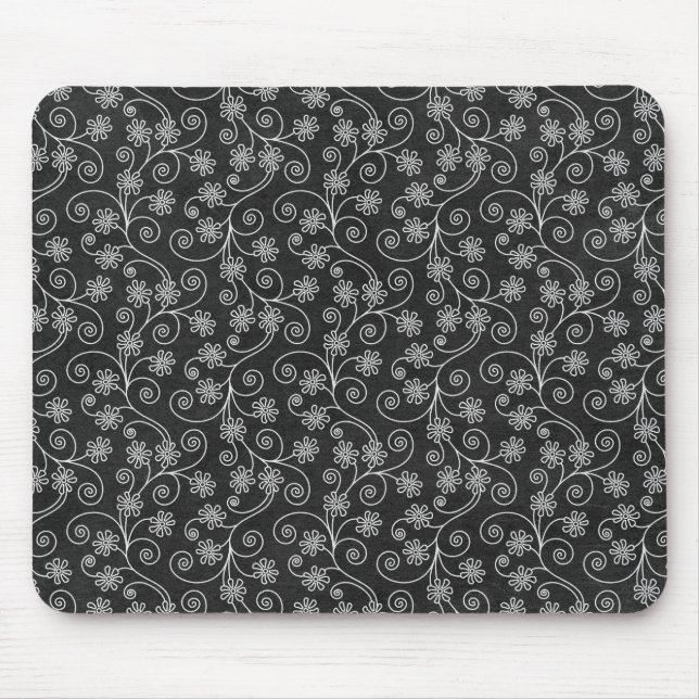 Black and White Floral Abstract Mouse Pad (Front)