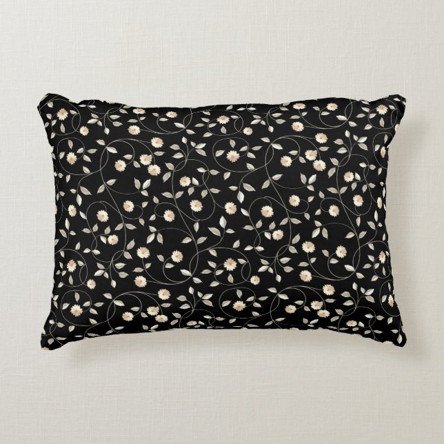 Black and White Floral Accent Pillow (Front)