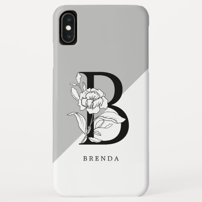 Black And White Floral Alphabet Monogram Case-Mate iPhone Case (Back)
