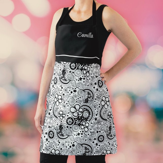 Black and White Floral  Apron (Creator Uploaded)