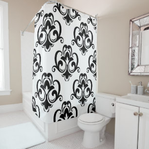 Black and White Floral Arabesque Shower Curtain