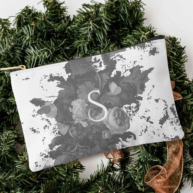 Black and White Floral Artistic Personalized Gift Accessory Pouch (Creator Uploaded)
