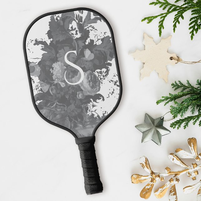 Black and White Floral Artistic Personalized Gift Pickleball Paddle (Creator Uploaded)