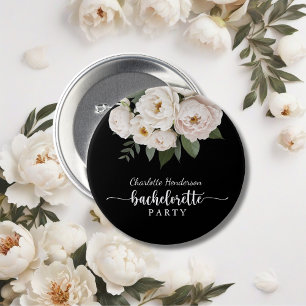 Black And White Floral Bachelorette Party 3 Inch Round Button