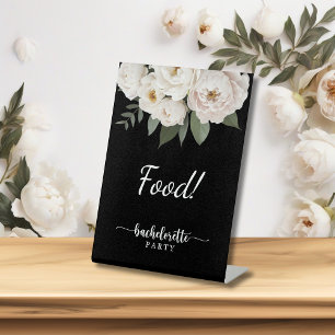 Black And White Floral Bachelorette Party Food Pedestal Sign