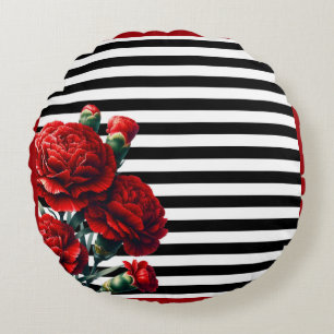 Black and White Floral Beauty Round Pillow