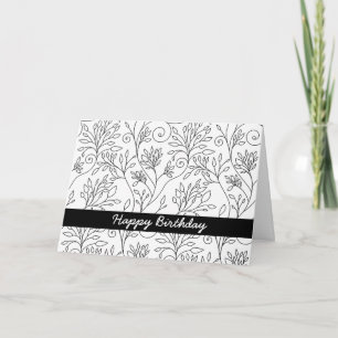 Black and white floral Birthday Card