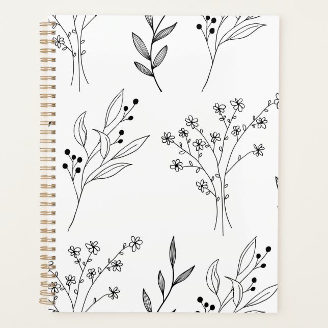 Black and White Floral Boho Wedding Planner (Front)