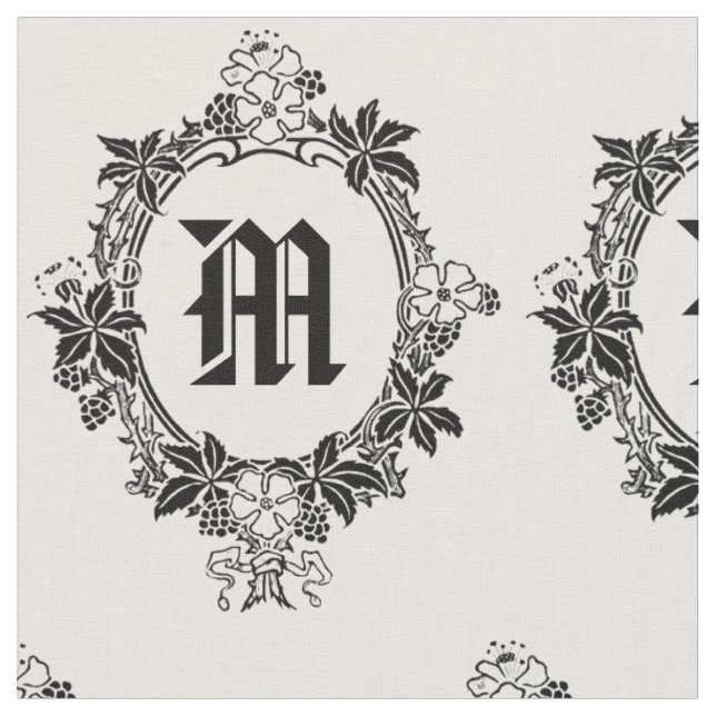Black and White Floral Border with Monogram Fabric (Close Up)