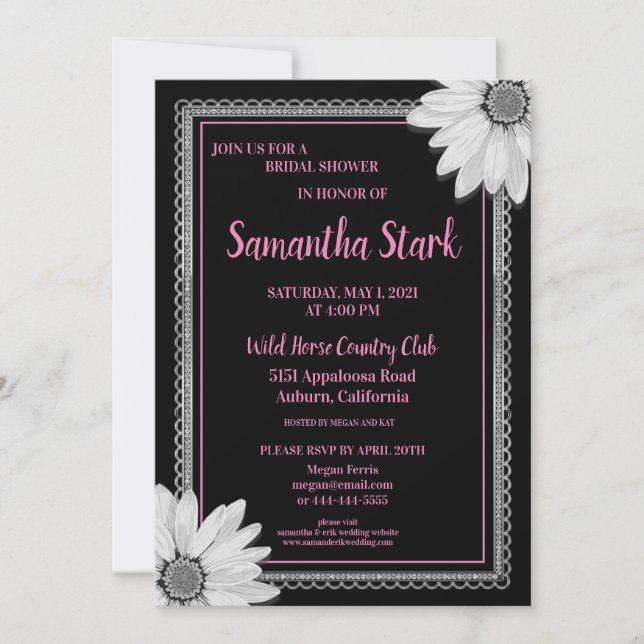 Black and White Floral Bridal Shower Invitation (Front)
