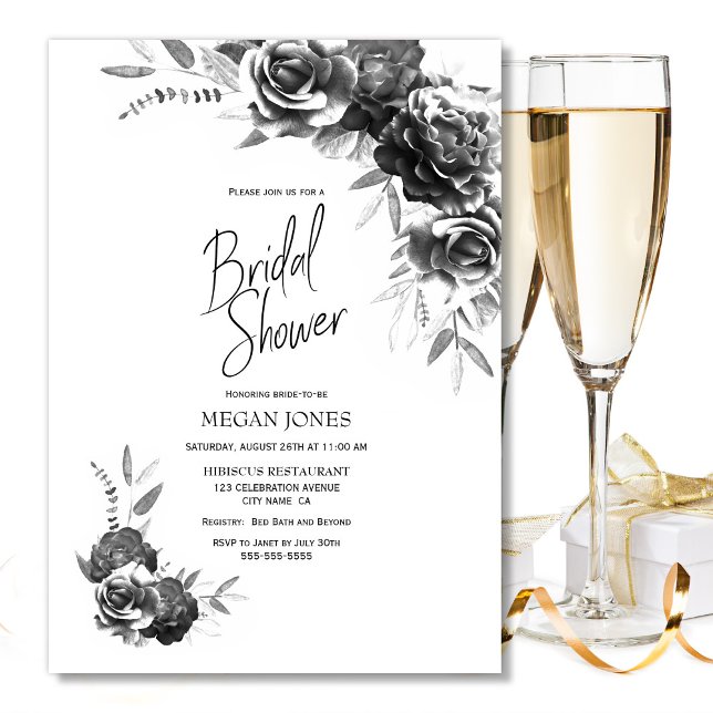 Black and White Floral Bridal Shower Invitation (Creator Uploaded)
