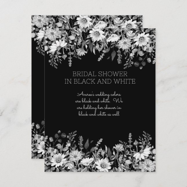 Black and White Floral Bridal Shower Invitation (Front/Back)