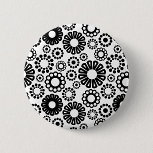 Black and white floral Button