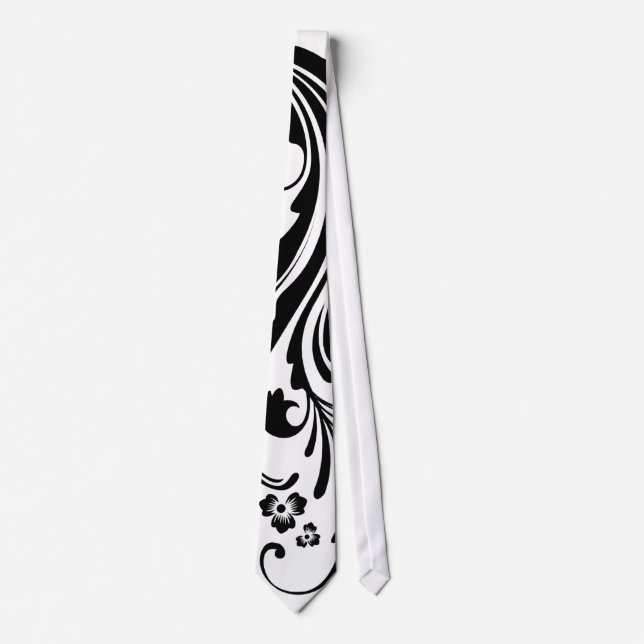 Black and White Floral Chic Wedding Tie (Front)
