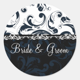 Black and White Floral Classic Round Sticker