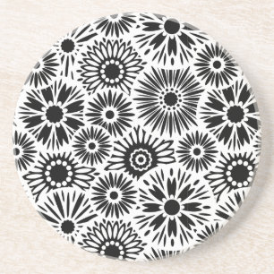 Black and white floral coaster