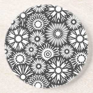 Black and white floral coaster