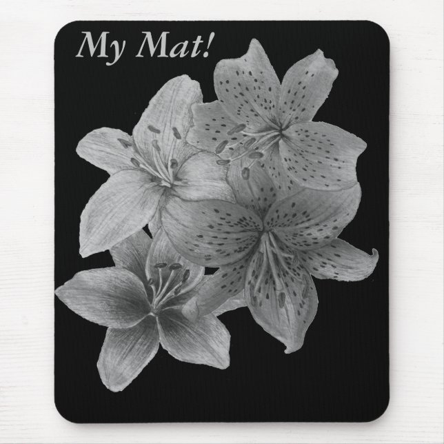 black and white floral contempory mouse pad (Front)