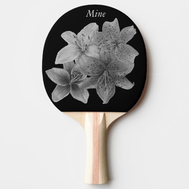 black and white floral contempory ping pong paddle (Front)