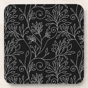 Black and white floral Cork Coaster
