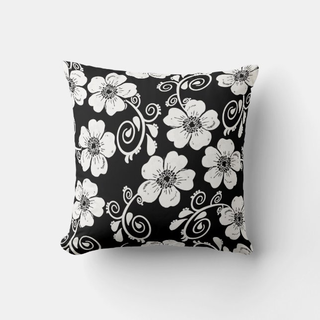 black and white floral cushion,elegant cushion (Front)