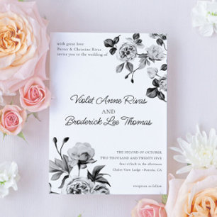 Black and White Floral Customizable Wedding Invitation