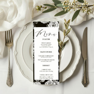 Black and White Floral Customizable Wedding Menu