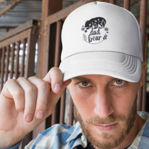 Black And White Floral Dad Bear Trucker Hat