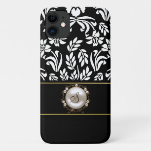 Black and White Floral Damask iPhone 11 Case