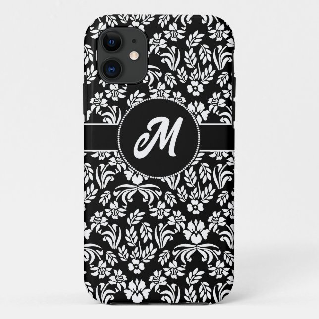 Black and White Floral Damask Custom Case-Mate iPhone Case (Back)