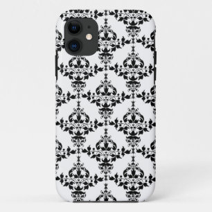 Black and White Floral Damask Pattern iPhone 11 Case