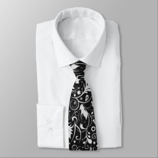 Black and White Floral Damask Pattern Tie