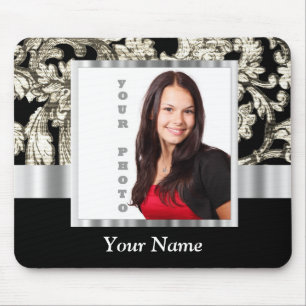 Black and white floral damask template mouse pad