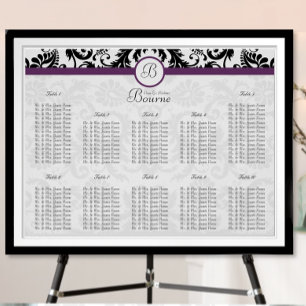 Black and White Floral Damask with Purple Accent Poster