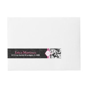 Black And White Floral Damask Wraparound Address Label
