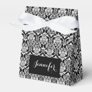 Black And White Floral Damasks Monogramed Favor Box