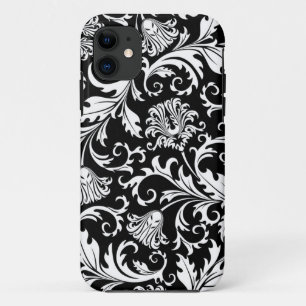 Black And White Floral Damasks Vintage Pattern iPhone 11 Case