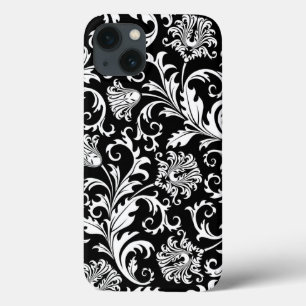 Black And White Floral Damasks Vintage Pattern iPhone 13 Case