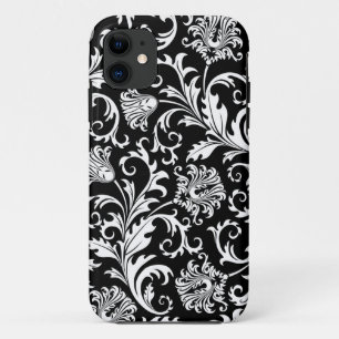 Black And White Floral Damasks Vintage Pattern iPhone 11 Case