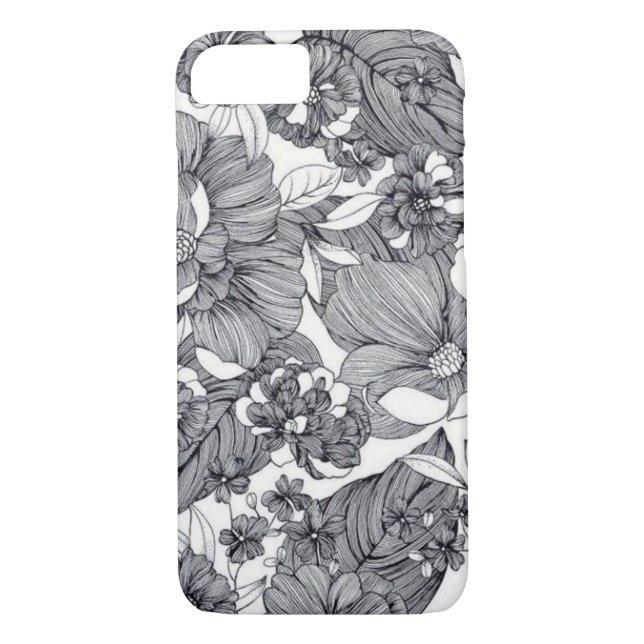 Black and White Floral Design Case-Mate iPhone Case (Back)