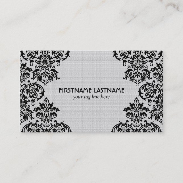 Black And White Floral Design Template Business Card (Front)