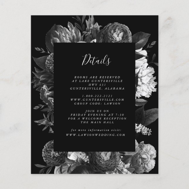 Black and White Floral Details Card | Budget (Front)