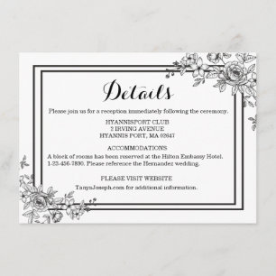 Black And White Floral Details Flower Invitation